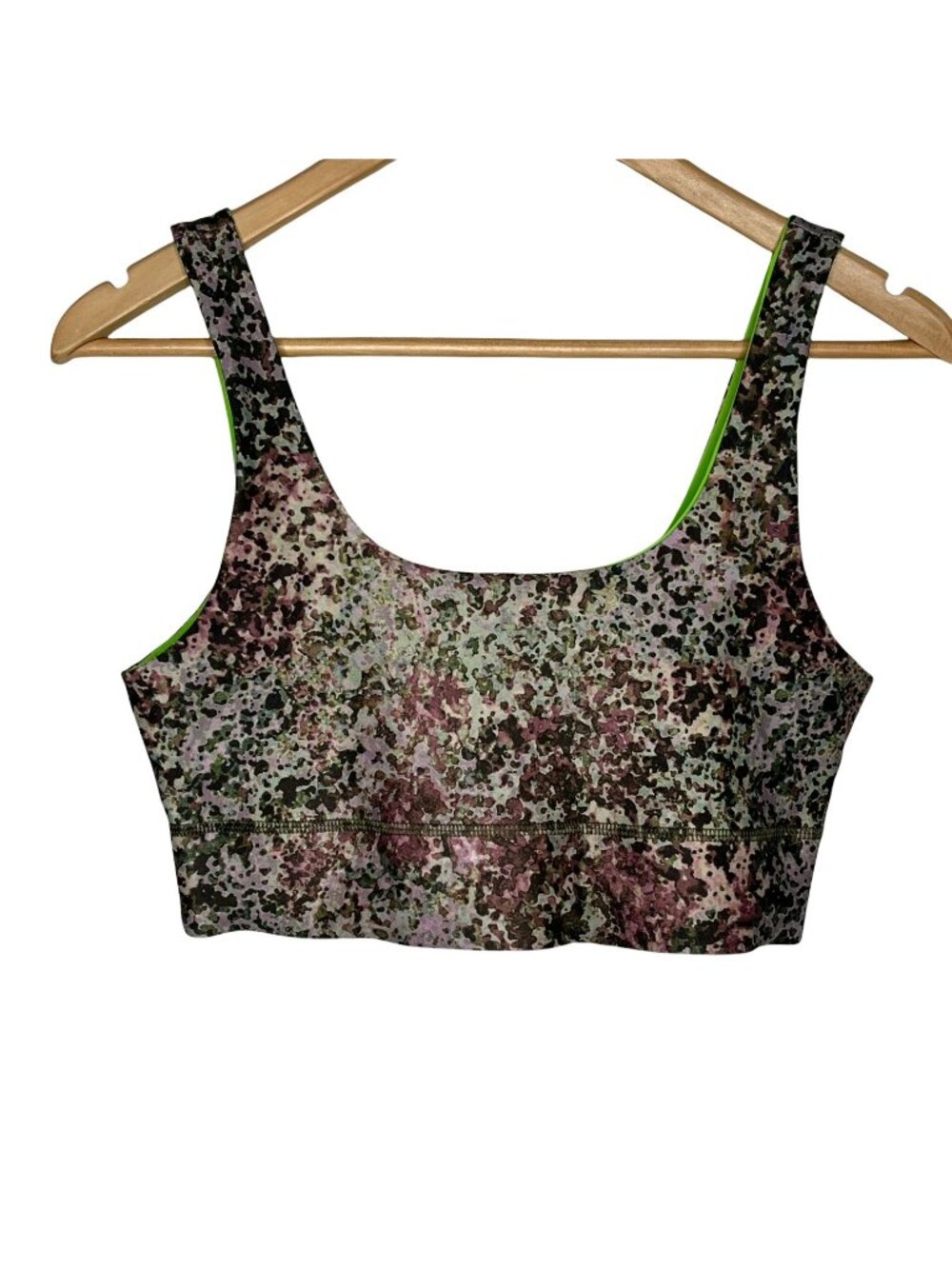 Fabletics S Reversible Green Camo Sports Bra Athletic Athleisure